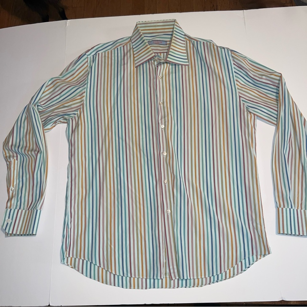 AteSeta Dress Shirt Men's 43-17 Long Sleeve Button Down Multi ColorStriped Shirt